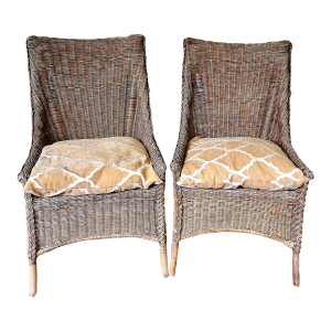 Early 20th Century Hand-Made Pair Untreated Natural Accent Chairs