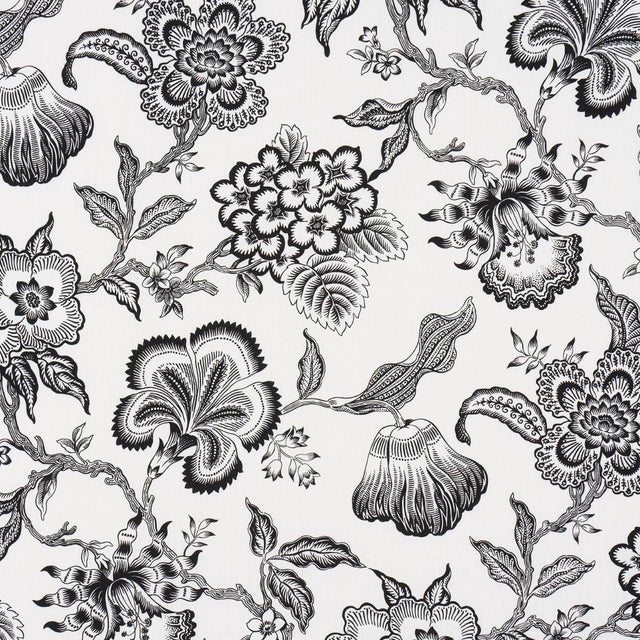 SAMPLE - Schumacher x Celerie Kemble Hothouse Flowers Silhouette Fabric In Black & White For Sale