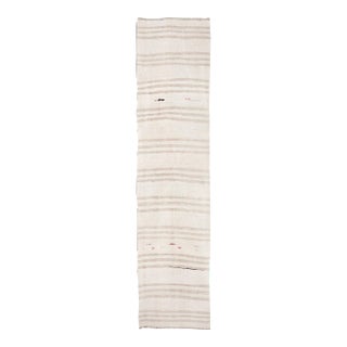 Mid 20th Century Mid 20th Century Beige & White Hemp Kilim Runner For Sale