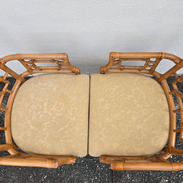 Late 20th Century Lexington Chinese Chippendale Faux Bamboo Rattan Dining Arm Chairs, Set of 4 For Sale In Tampa - Image 6 of 15