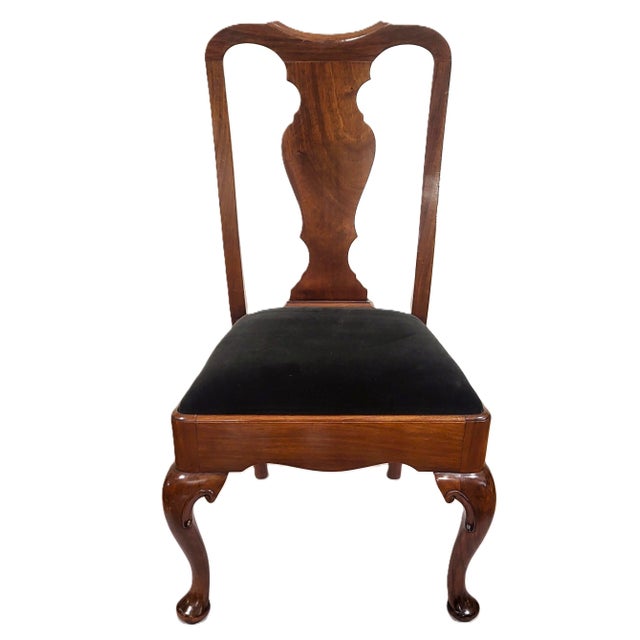Queen Anne Pair 19th C English Queen Anne Mahogany Splat Back Slip Seat Side Chairs For Sale - Image 3 of 15