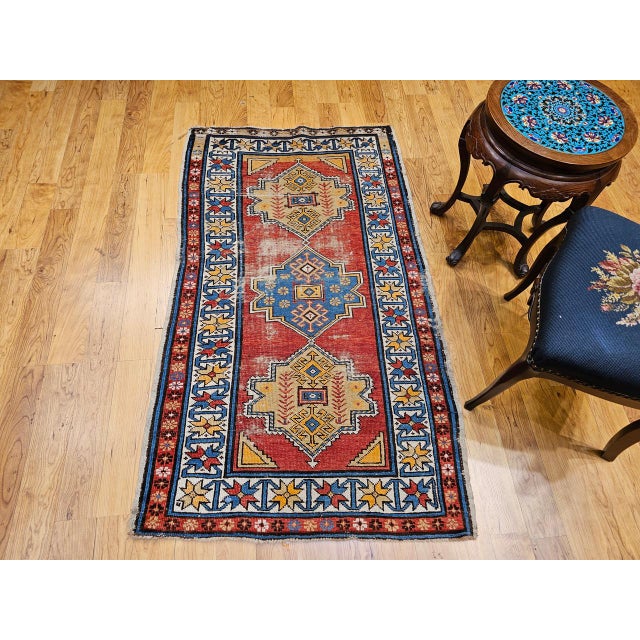 Vintage Handwoven Caucasian Kazak Rug, Geometric Pattern, Red & Ivory, 4' x 7' For Sale - Image 9 of 18