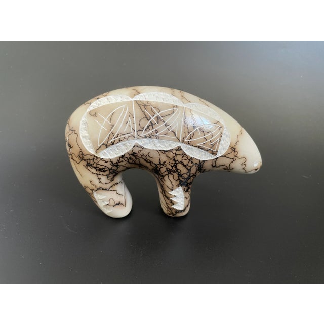 Navajo Tom Vail Horsehair Pottery Spirit Bear With Etched Indian Symbols For Sale - Image 13 of 13