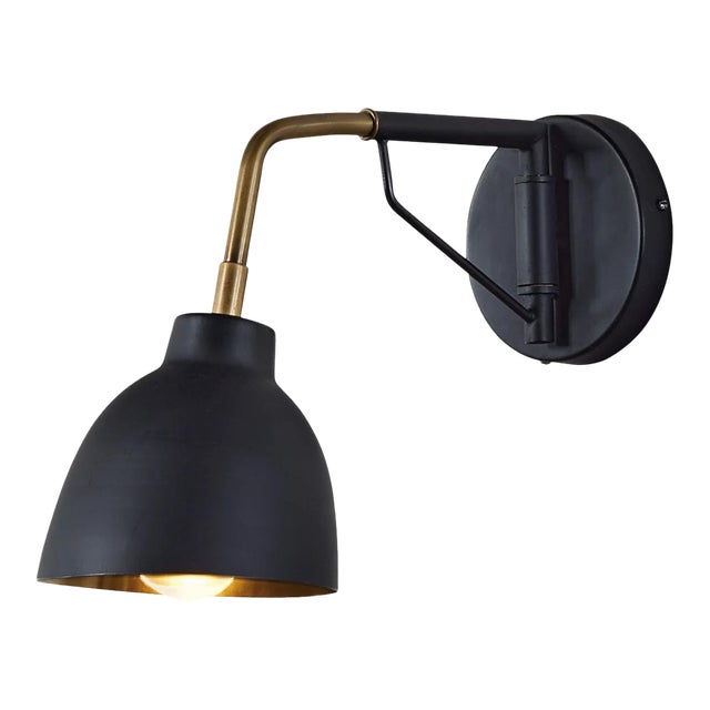 Matthew Izzo Home Small Mid-Century Matte Black and Brass Wall Sconce For Sale