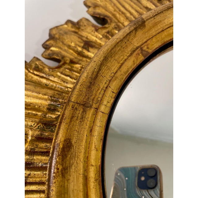 Gold Vintage French Style Giltwood Sunburst Wall Mirror For Sale - Image 8 of 15