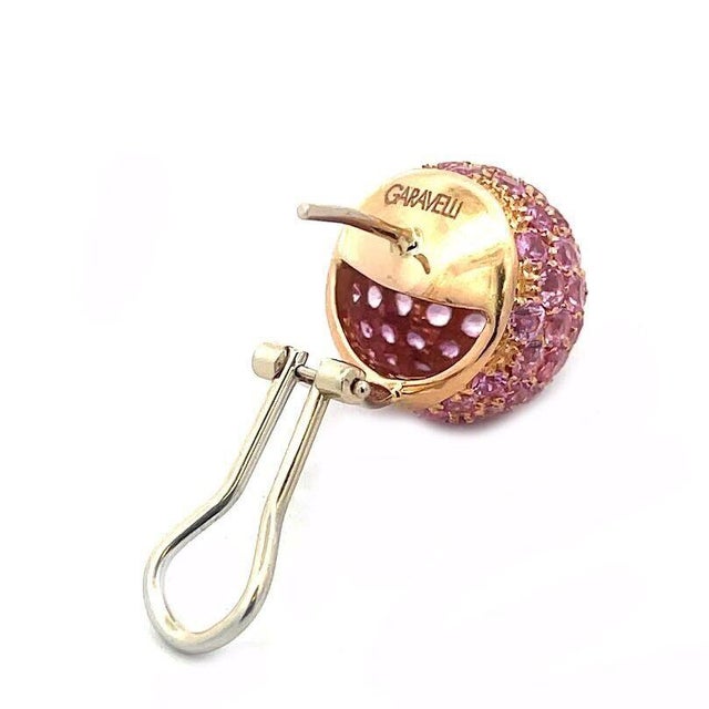 Metal Garavelli Pink Sapphire Gold Ball Earrings 18k Two tone Huggie Style, 2 pieces For Sale - Image 7 of 8
