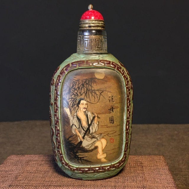 Chinese Vintage Inner-Painted Liuli Glass Snuff Bottle - Scholar Scene - 9cm For Sale - Image 3 of 9