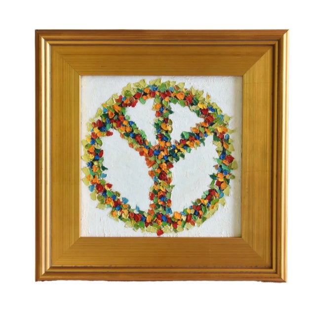 Wood Impressionist Floral Peace Sign Oil Painting Including the Antiqued Gold Wood Frame For Sale - Image 7 of 10