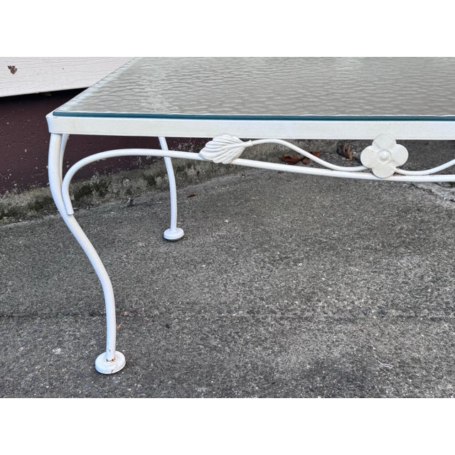 Vintage 1960s White Wrought Iron Glass Top Coffee Table For Sale - Image 4 of 9