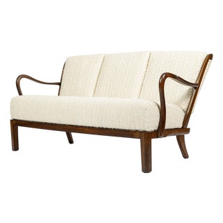 Danish Modern Solid Walnut Spindle Back Sofa in Schumacher Fabric, Circa 1960 For Sale