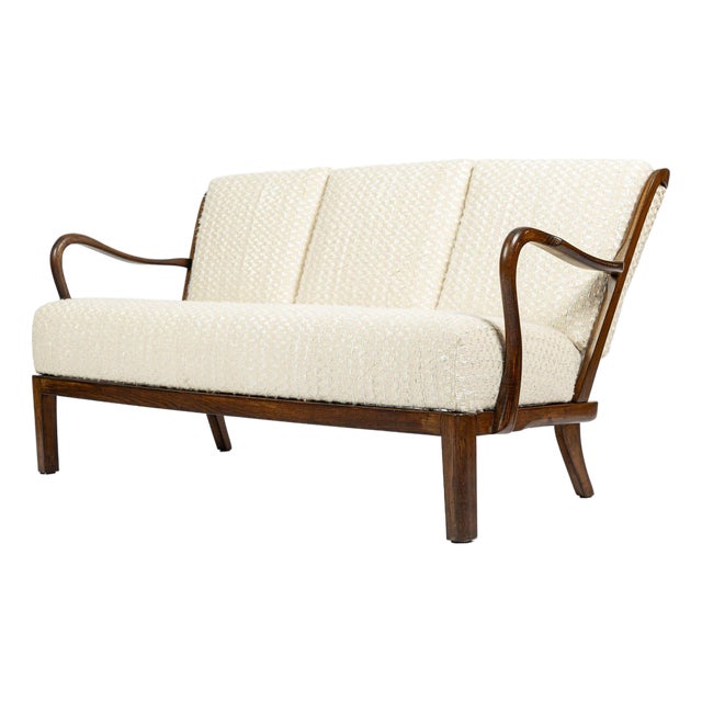 Danish Modern Solid Walnut Spindle Back Sofa in Schumacher Fabric, Circa 1960 For Sale