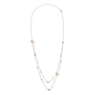 18K Rose Gold 1/2 Cttw Diamond and Freshwater Pearl Double Strand Station Necklace For Sale