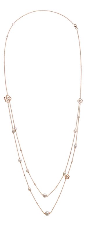18K Rose Gold 1/2 Cttw Diamond and Freshwater Pearl Double Strand Station Necklace