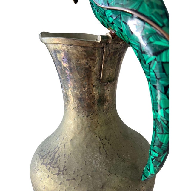1960s Vintage Brass Pitcher With Malachite Parrot Handle For Sale - Image 5 of 10
