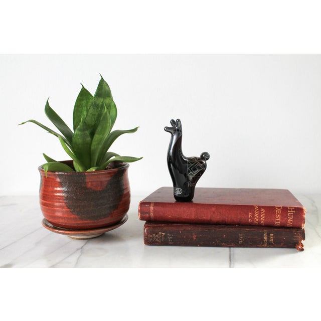 Vintage Copabella art glass & silver llama paperweight. Made in Peru. Marked Silver 990. Minor age wear. Appears black but...