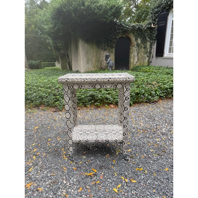 Alabaster Sophisticated Karl Springer Style Python Skin Wrapped Telephone Table For Sale - Image 8 of 11