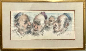 Chaim Gross, Chaim Gross Mid Century Mod Judaica Jewish Watercolor Painting Rabbis WPA Artist