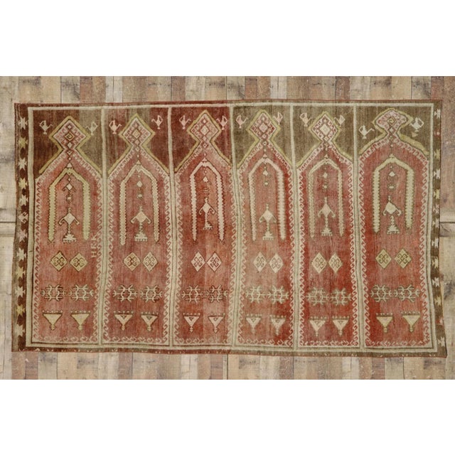 Brick Red Vintage Turkish Oushak Saph Prayer Rug, 05'07 X 09'03 For Sale - Image 8 of 11