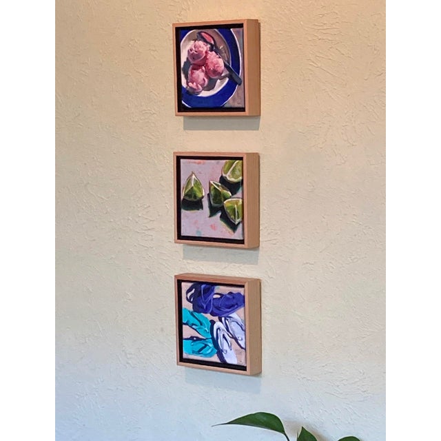 Early 21st Century Flip Flop Trio by Tracy Wall | Oil on canvas Depiction of colorful flip flops on sand. For Sale - Image 5 of 5