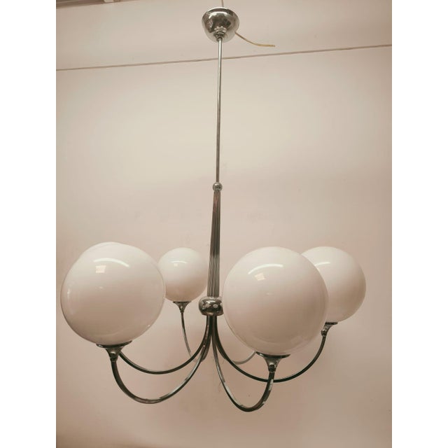 6-Light Chrome Chandelier with Glossy White Sphere Glasses, 1980s For Sale - Image 11 of 18
