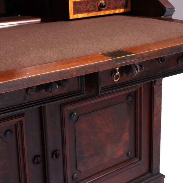 Late 19th Century Antique Renaissance Revival Walnut & Burl Secretary Desk C1880 For Sale - Image 5 of 12
