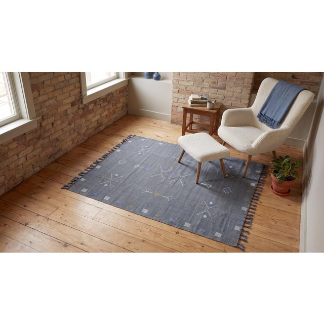 4x6 Gray Flat Weave Wool Diamond Constellation Geometric Modern Carpet Rug For Sale - Image 12 of 15