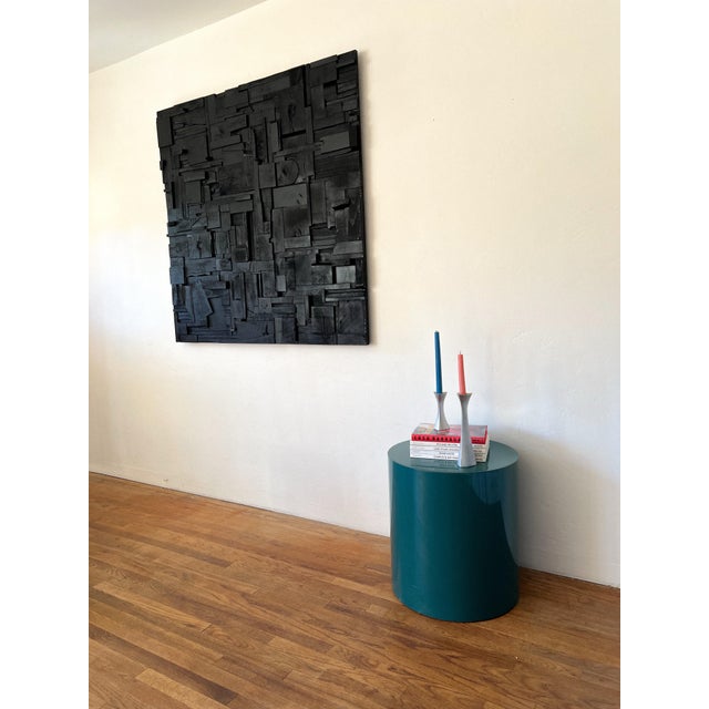 Postmodern Teal Laminate Cylinder Side Table, Italian Style, C. 1980s For Sale In San Diego - Image 6 of 7