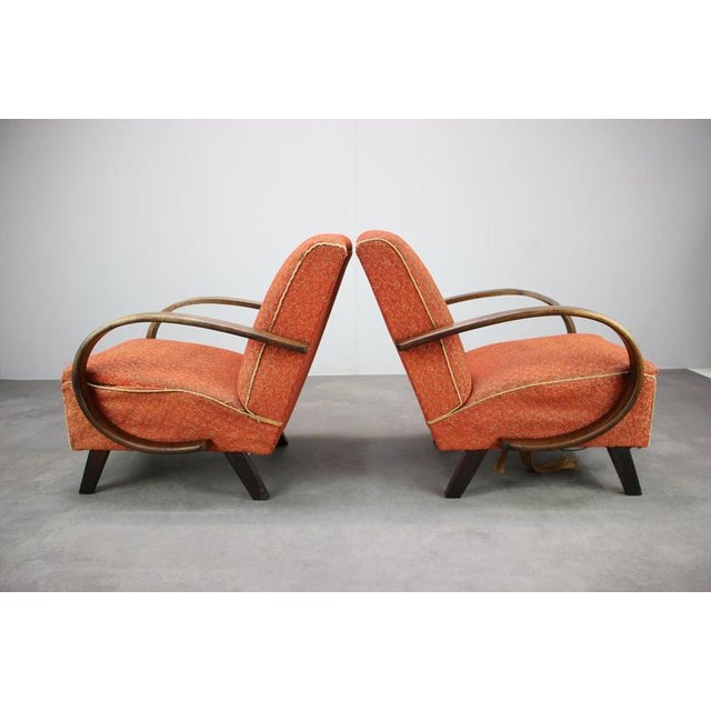 Czechoslovak Lounge Chairs in Orange Upholstery by Jindřich Halabala, 1930s, Set of 2 For Sale - Image 9 of 16