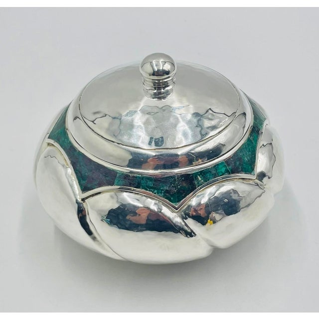 1960s Los Castillo Taxco Malachite Inlay Covered Bowl Mexican Silversmithing For Sale In Los Angeles - Image 6 of 18