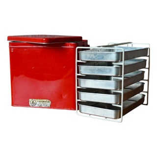 Vintage Scandinavian Lunch Box with Red Handle, Denmark, 1950s For Sale