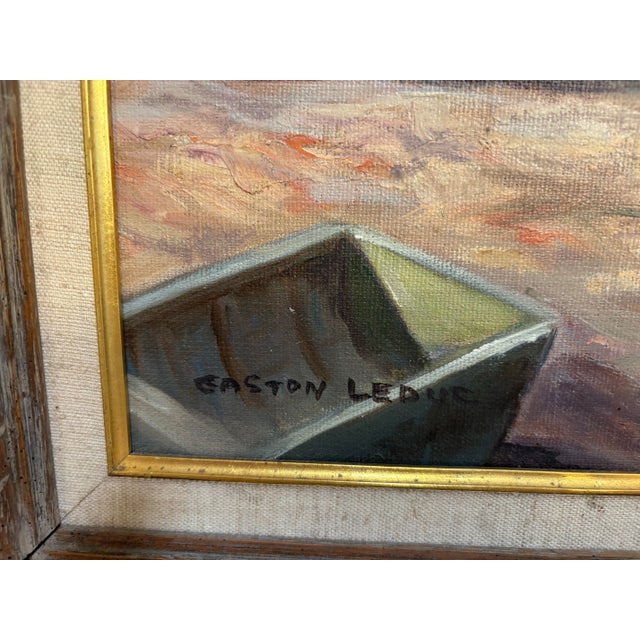 Sky Blue Vintage Nautical Seascape Oil Painting in Ornate Frame For Sale - Image 8 of 10