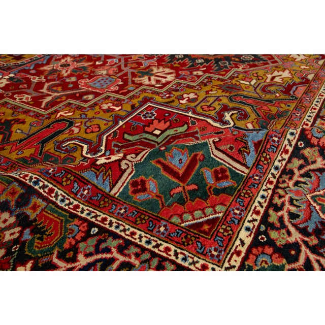 Antique Heriz Handmade Persian Medallion Designed Red Wool Rug For Sale - Image 10 of 10