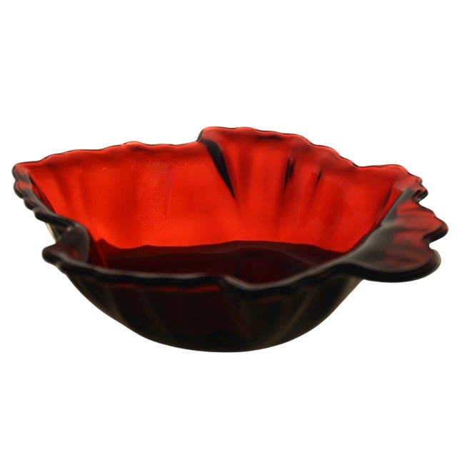 Traditional Red Ruby Glass Leaf Bowl For Sale - Image 3 of 3