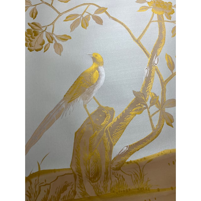 Chinoiserie Custom Hand-Painted Mural | Gold Floral Bird Chinoiserie Wallpaper | Luxury Handcrafted Wall Covering For Sale - Image 3 of 6