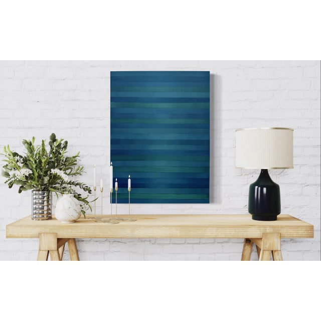 A geometric stripe painting by Polish artist, Piotr Lazowski Would be a great addition to any contemporary art collection...