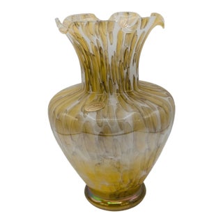 Vintage MCM Murano Style Ruffled Top Swirl Vase For Sale