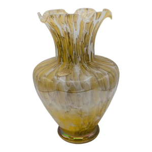 Vintage MCM Murano Style Ruffled Top Swirl Vase