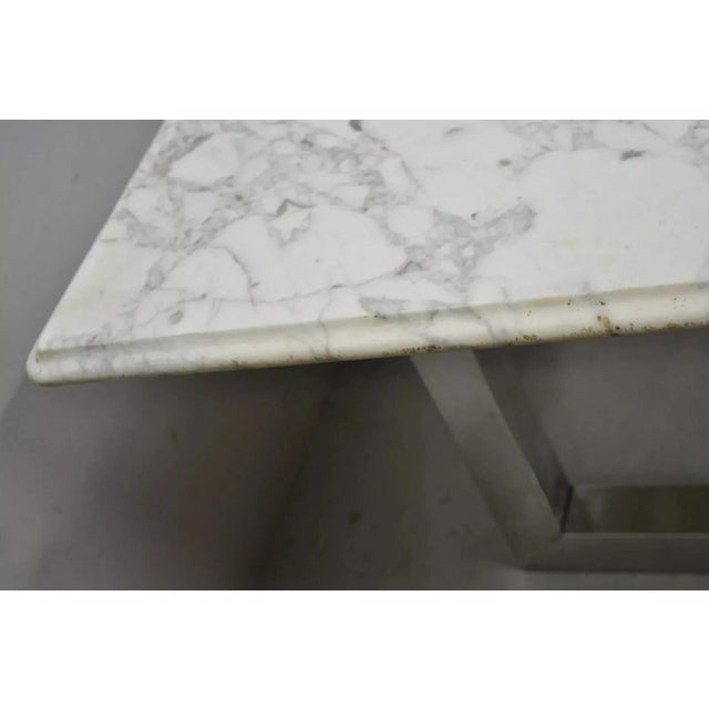Metal Modern Italian Marble Chrome Double Pedestal Base Rectangular Coffee Table For Sale - Image 7 of 10