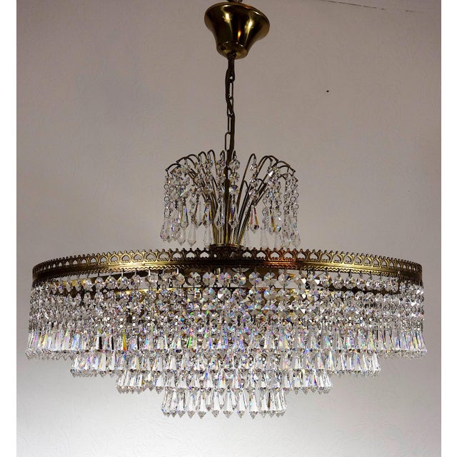 Brass and Lead Crystal 5-Light Chandelier by Joska Bodenmais, 1970s For Sale - Image 9 of 11