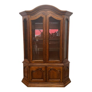 Vintage Century French Country Style Oak Display / China Cabinet For Sale