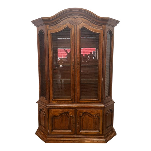 Vintage Century French Country Style Oak Display / China Cabinet For Sale