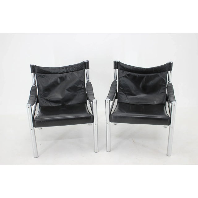 JOHANSON DESIGN サファリチェア Set of Black Leather & Chrome Safari Chair by Johanson