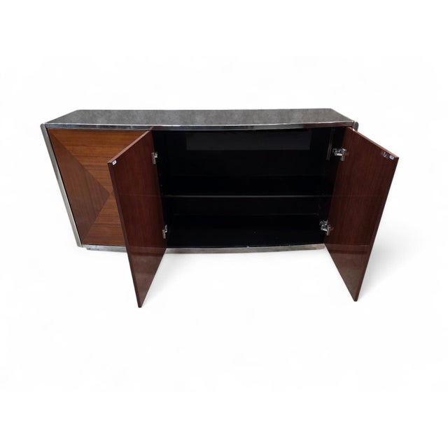Brown Late 20th Century Italian Postmodern Credenza With Book-Matched Wood Doors For Sale - Image 8 of 10
