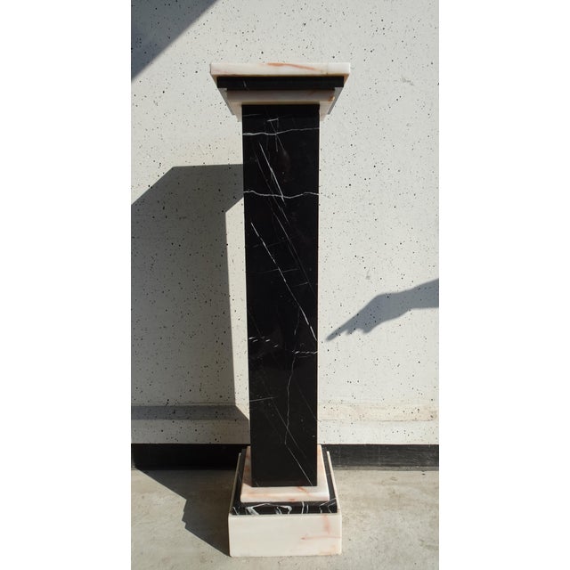 Art Deco Belgian Black Veined Marble and Carrara Marble Column Pied De Stal, 1930s For Sale - Image 8 of 12
