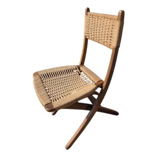 Vintage Hans Wegner Style MCM Folding Rope Chair Danish Modern For Sale