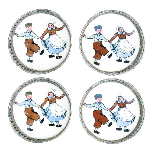 1910s Dutch Boy & Girl Coasters, Set of 4 For Sale