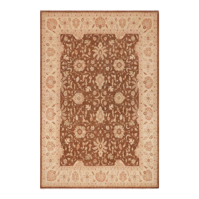 Bohemien Ziegler Brown Beige Hand-Knotted Wool Rug - 9'4'' X 11'10'' For Sale