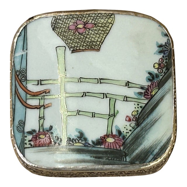 3.5" Chinese Old White Base Abstract Graphic Porcelain Art Pewter Box For Sale
