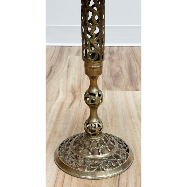 Vintage French Style Marble Top Brass Filigree Side Table For Sale In Kansas City - Image 6 of 6