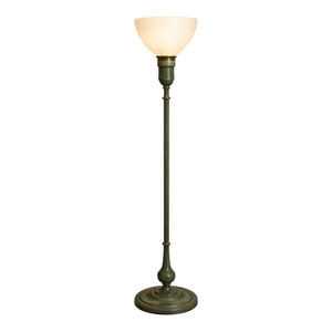 Vintage Rembrandt Lamps Verdigris Green Torchiere Floor Lamp With Original Textured Milk Glass Shade